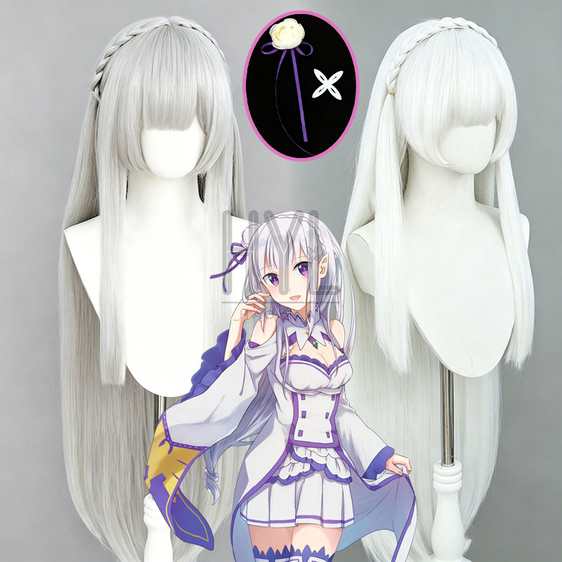 Re Zero Rem Wig - Anime Re:Zero Emilia Cosplay Pruik Zilver